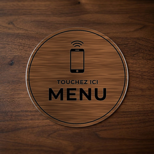Plaque NFC ronde « Touchez ici » Menu