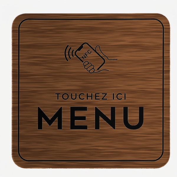 Plaque NFC carrée « Touchez ici » Menu