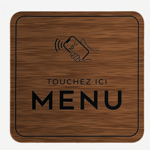Plaque NFC carrée bois noyer